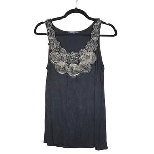 Bluheaven Black Tank Top Silver Rosette Embellished Large long dark fairy y2k